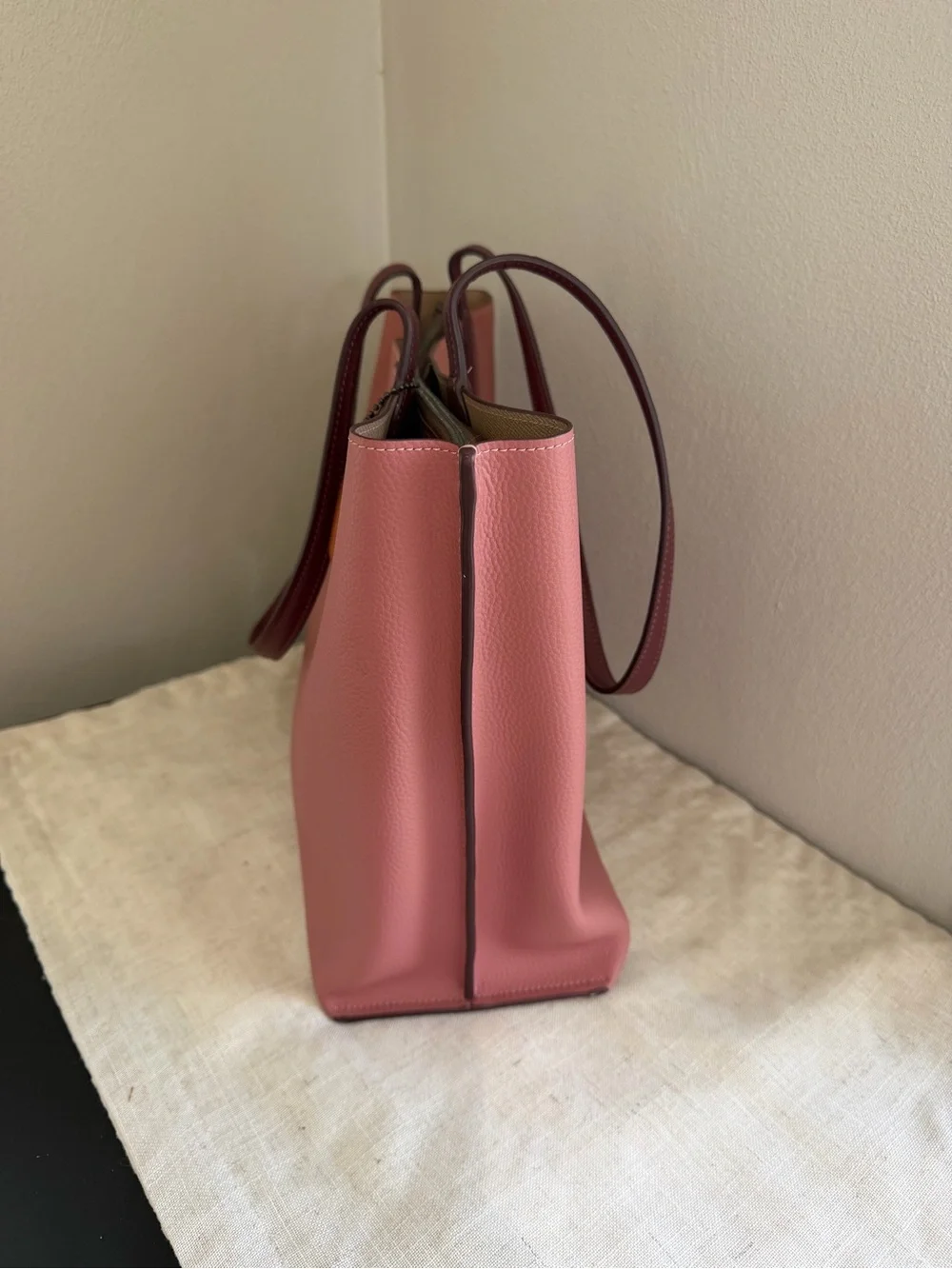 Coach Willow Tote With Pink Colorblock Coated Canvas Leather
